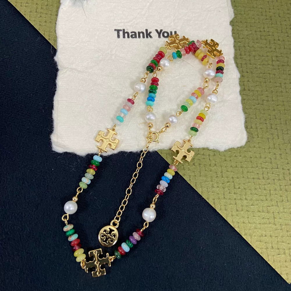 Tory Burch Colorful Beads Pearl Letter Necklace
